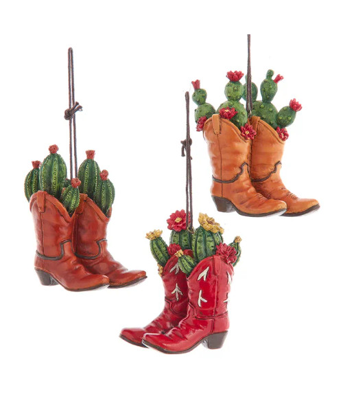 WESTERN COWBOY BOOTS WITH SUCCULENTS ORNAMENT - E0956