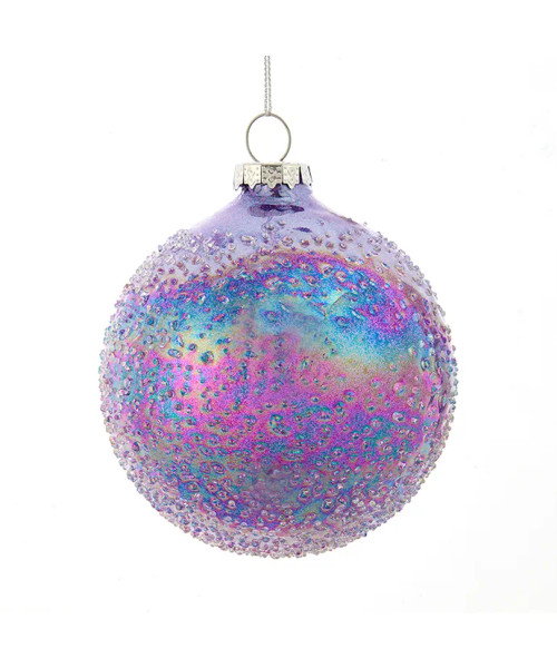 GLASS ICY LAVENDER AND IRIDESCENT BLUE BALL ORNAMENT - F2259 GLASS ICY LAVENDER AND IRIDESCENT BLUE BALL ORNAMENT - F2259