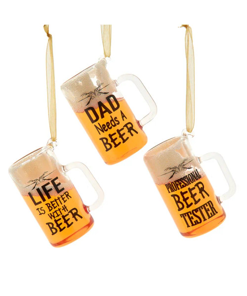 GLASS BEER WITH WORDS ORNAMENT - D4555