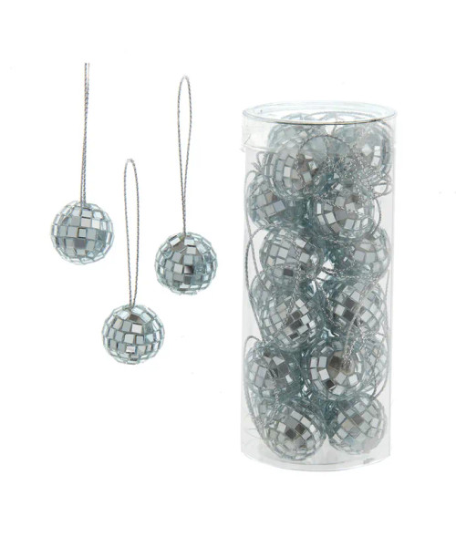 GLASS SILVER MIRRORED BALL ORNAMENT SET OF 24 - D4576- GLASS SILVER MIRRORED BALL ORNAMENT SET OF 24 - D4576-