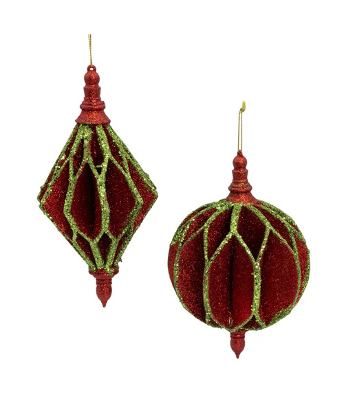 RED AND LIGHT GREEN GLITTERED ORNAMENT - D4591