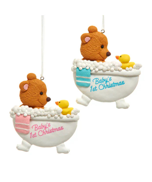 BABY BEAR IN TUB "BABY'S FIRST CHRISTMAS" ORNAMENT - D4594 BABY BEAR IN TUB "BABY'S FIRST CHRISTMAS" ORNAMENT - D4594