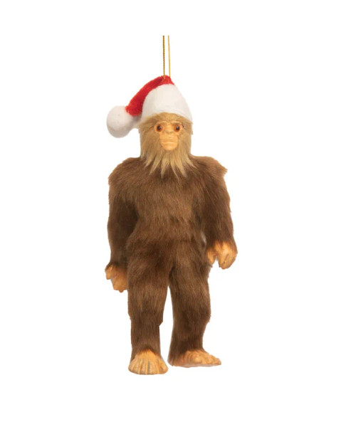 FURRY BIGFOOT WITH SANTA HAT ORNAMENT - F2360