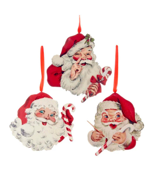 RETRO MINT WOODEN SANTA HEAD ORNAMENT - G0234