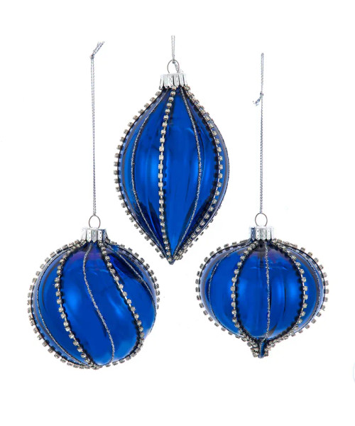 80MM GLASS SHINY BLUE GEMMED ORNAMENT - GG1070 80MM GLASS SHINY BLUE GEMMED ORNAMENT - GG1070