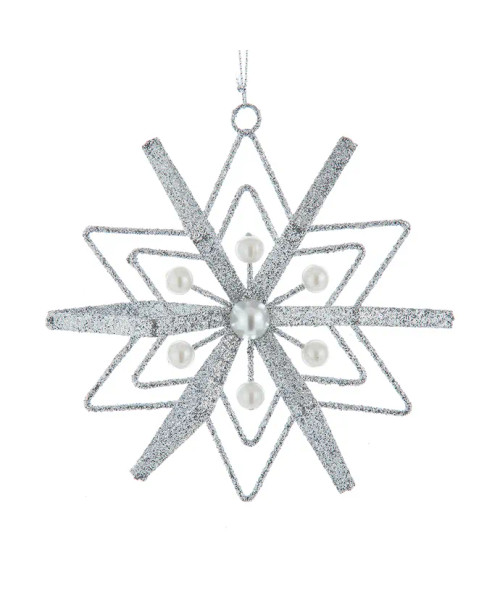 SILVER GLITTERED SNOWFLAKE ORNAMENT - H8902