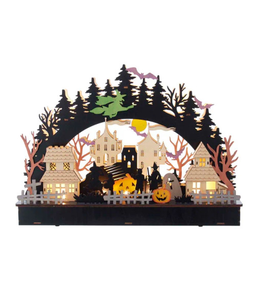 LIT WOODEN HALLOWEEN VILLAGE - HW1812