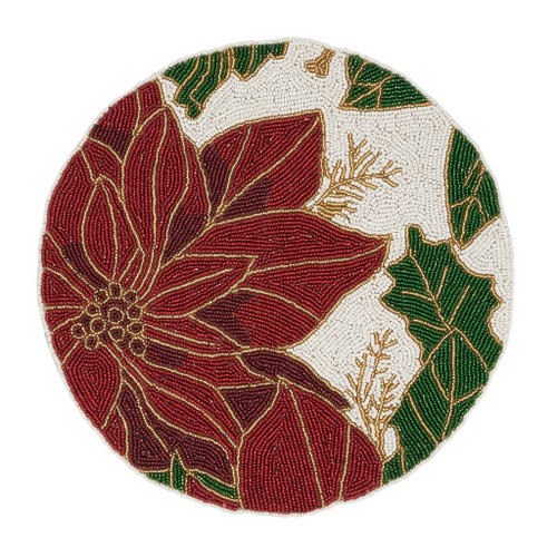 14" POINSETTIA BEADED PLACEMAT - MULTI - ROUND - 1584.M14R