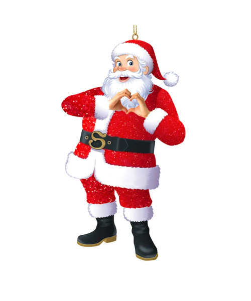GLITTERED SANTA WITH HEART HANDS ORNAMENT - T3722