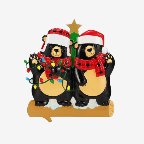 FAMILY OF 2 BEARS WITH SCARF AND SANTA HAT ORNAMENT - OR2676-2