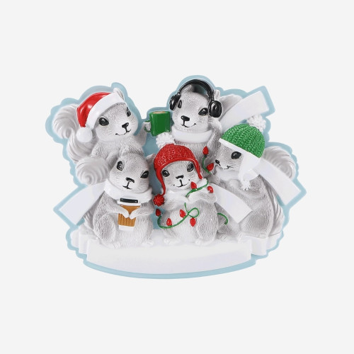 FAMILY OF 5 GRAY SQUIRRELS ORNAMENT - OR2466-5