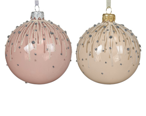 PLATINUM GLITTER GLASS BAUBLE - 050143