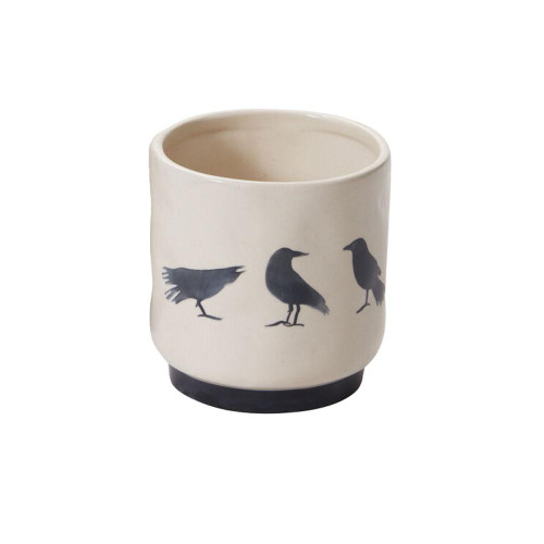 HAND PAINTED CORVUS CROW POT SMALL - 54025.01