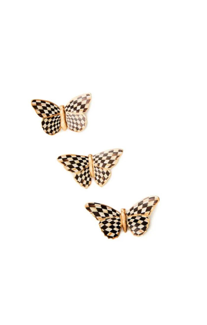 SET OF 3 - COURTLY CHECKED BUTTERFLY MAGNETS - 37001-004