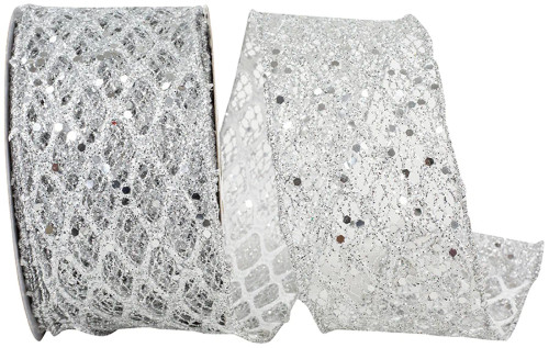 2-1/2" 10 YARDS - SILVER GLITTER MESH WIRED EDGE RIBBON - 94377W-070-40F 2-1/2" 10 YARDS - SILVER GLITTER MESH WIRED EDGE RIBBON - 94377W-070-40F