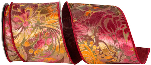 4" 10 YARDS - RUST DELUXE GRAND FLORAL VELVET DUPIONI BACK WIRED EDGE RIBBON - 94542W-049-10F 4" 10 YARDS - RUST DELUXE GRAND FLORAL VELVET DUPIONI BACK WIRED EDGE RIBBON - 94542W-049-10F