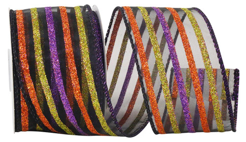2-1/2" 10 YARDS - BLACK STRIPED SHEER WIRED EDGE RIBBON - 90570W-031-40F 2-1/2" 10 YARDS - BLACK STRIPED SHEER WIRED EDGE RIBBON - 90570W-031-40F