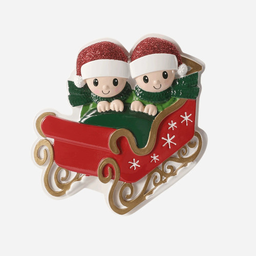 FAMILY OF 2 IN RED SLEIGH ORNAMENT - OR2904-2