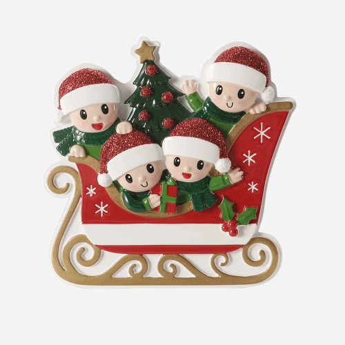 FAMILY OF 4 IN RED SLEIGH ORNAMENT - OR2904-4