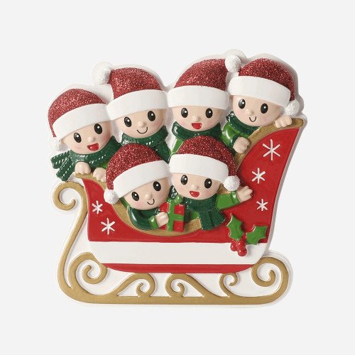 FAMILY OF 6 IN RED SLEIGH ORNAMENT - OR2904-6