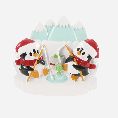 FAMILY OF 2 PENGUINS ICE FISHING ORNAMENT - OR2911-2