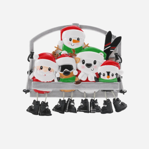 FAMILY OF 5 SANTA AND FRIENDS ON SKI LIFT ORNAMENT - OR3048-5 FAMILY OF 5 SANTA AND FRIENDS ON SKI LIFT ORNAMENT - OR3048-5