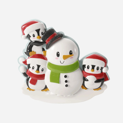 FAMILY OF 3 PENGUINS BUILDING A SNOWMAN ORNAMENT - OR2907-3