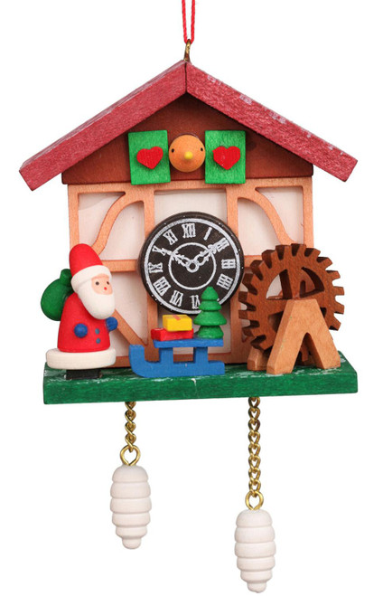 SANTA ON CUCKOO CLOCK WITH RED ROOF ORNAMENT - 10-0566