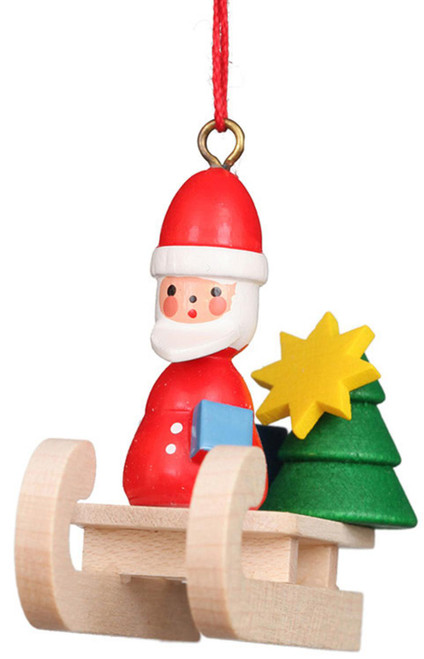SANTA WITH TREE AND STAR ON SLED ORNAMENT - 10-0073