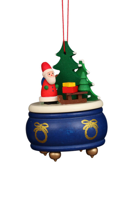 BLUE MUSIC BOX STYLE WITH SANTA SCENE ORNAMENT - 10-0925
