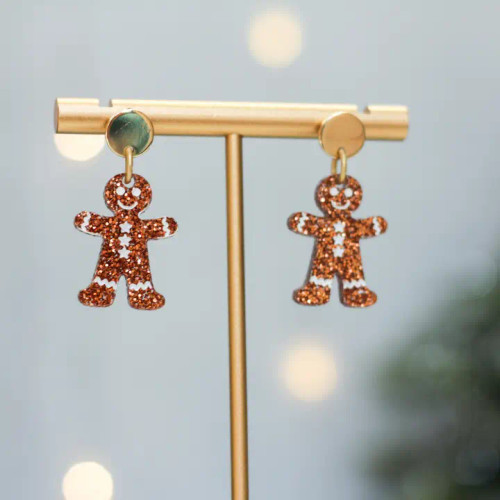 MINI GLITTER GINGERBREAD MAN EARRINGS - MINIGINGMANEAR