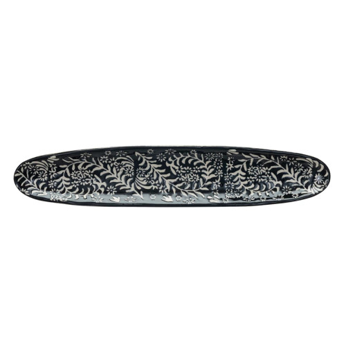 14" BLACK STONEWARE OVAL PLATTER WITH BOTANICALS - DF8844 14" BLACK STONEWARE OVAL PLATTER WITH BOTANICALS - DF8844