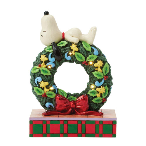 SNOOPY SLEEPING ON LIGHT UP WREATH - JIM SHORE - 6017242
