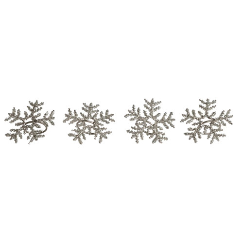 SILVER GLASS BEADED SNOWFLAKE NAPKIN RINGS SET OF 4 - XS7846 SILVER GLASS BEADED SNOWFLAKE NAPKIN RINGS SET OF 4 - XS7846