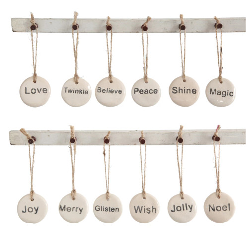 MINI IVORY STONEWARE TAG ORNAMENT - XC7416A MINI IVORY STONEWARE TAG ORNAMENT - XC7416A