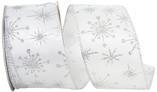 2-1/2 20 YARDS - WHITE AND SILVER STAR BURST GLITTER WIRED EDGE - 92439W-981-40H 2-1/2 20 YARDS - WHITE AND SILVER STAR BURST GLITTER WIRED EDGE - 92439W-981-40H