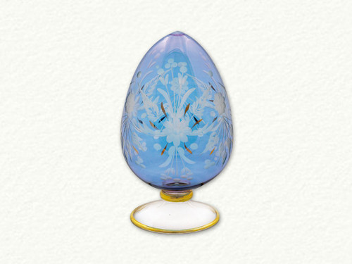 ETCHED FLORAL PATTERN GLASS EGG 7" - GE-301