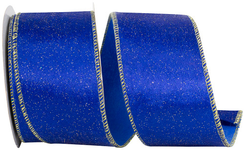 2-1/2 10 YARDS ROYAL AND GOLD VELVET GLITTER STYLE WIRED EDGE - 94447W-988-40F 2-1/2 10 YARDS ROYAL AND GOLD VELVET GLITTER STYLE WIRED EDGE - 94447W-988-40F