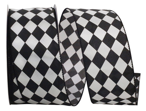 2-1/2" 10 YARDS BLACK AND WHITE DIAMOND DAN WIRED EDGE - 93611W-984-40F 2-1/2" 10 YARDS BLACK AND WHITE DIAMOND DAN WIRED EDGE - 93611W-984-40F