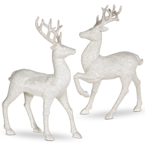 12.75" WHITE GLITTERED DEER - 3100812