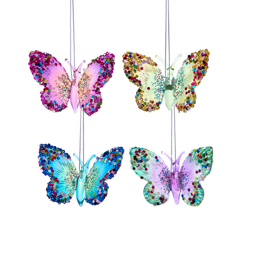 GLASS BUTTERFLY WITH GLITTER - D4668