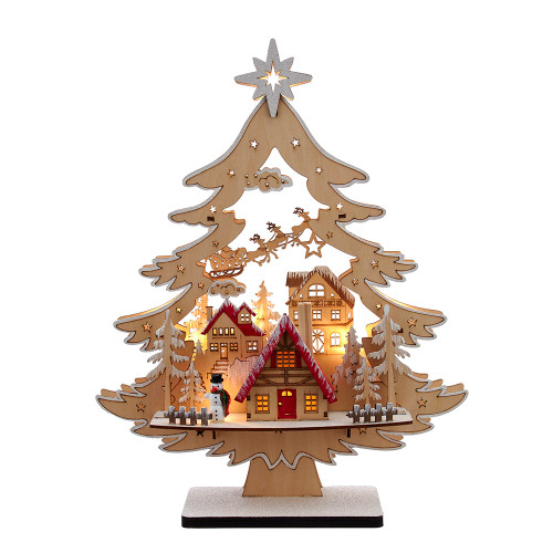 15" WOOD LED TREE WITH VILLAGE SCENE - JEL1049