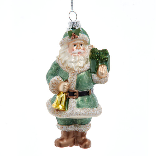 GREEN SANTA WITH GIFT AND BELL - T3815