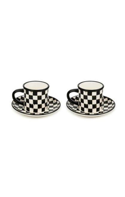 COURTLY CHECK STONEWARE ESPRESSO CUP AND SAUCER - SET OF 2 - 41814-40 COURTLY CHECK STONEWARE ESPRESSO CUP AND SAUCER - SET OF 2 - 41814-40