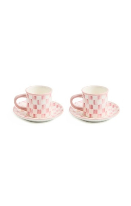 ROSY CHECK STONEWARE ESPRESSO CUP AND SAUCER - SET OF 2 - 41814-740 ROSY CHECK STONEWARE ESPRESSO CUP AND SAUCER - SET OF 2 - 41814-740