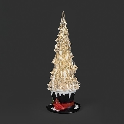 13" LIGHTED SWIRL TOP HAT TREE WITH CARDINAL WATERGLOBE - 138287 13" LIGHTED SWIRL TOP HAT TREE WITH CARDINAL WATERGLOBE - 138287