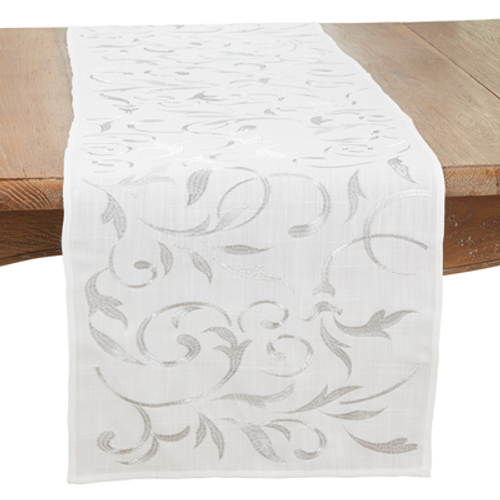 16"x90" SILVER EMBROIDERED LEAVES RUNNER - 1657.S1690B 16"x90" SILVER EMBROIDERED LEAVES RUNNER - 1657.S1690B