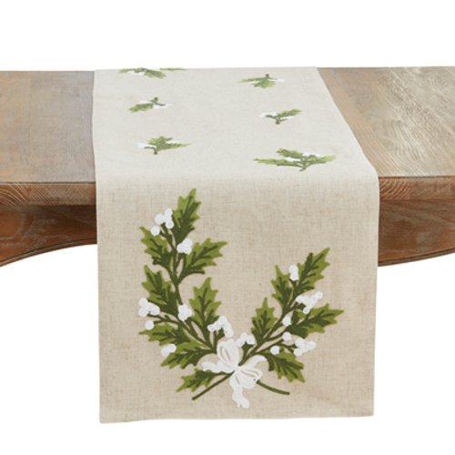 16"x70" NATURAL WHITE HOLLY LEAVES RUNNER - 5601.N1670B 16"x70" NATURAL WHITE HOLLY LEAVES RUNNER - 5601.N1670B