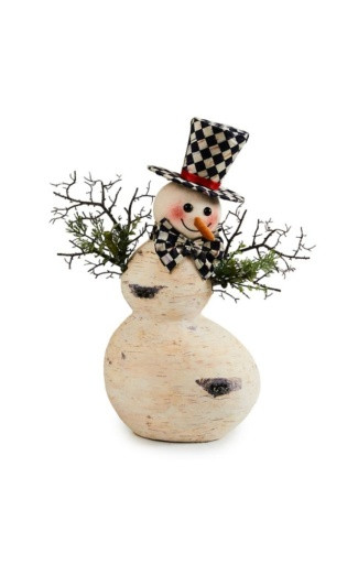 FARMHOUSE HOLIDAY SMALL BIRCH SNOWMAN FIGURINE - 35515-0023