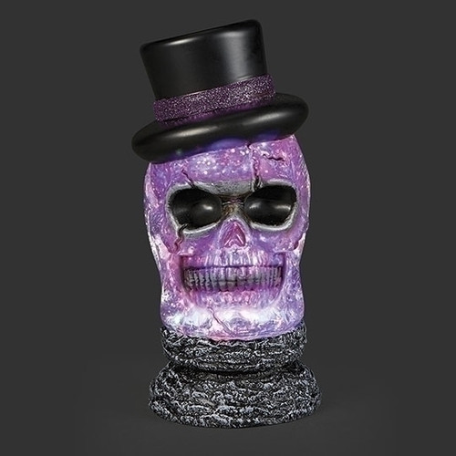8.5" LIGHTED SWIRL SKULL WITH TOP HAT - 138423